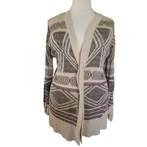 Catherines Geometric Open Front Cardigan 1X Tan Brown Excellent Tribal Knit